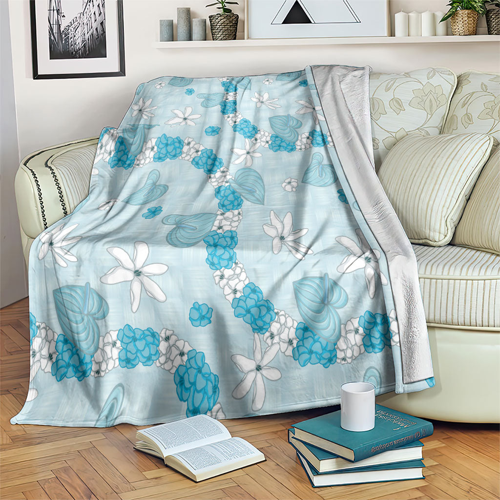 Hawaii Anthurium Tiare Pikake Lei Blanket UliUli Lauhala Art Pattern LT01 Blue - Polynesian Pride