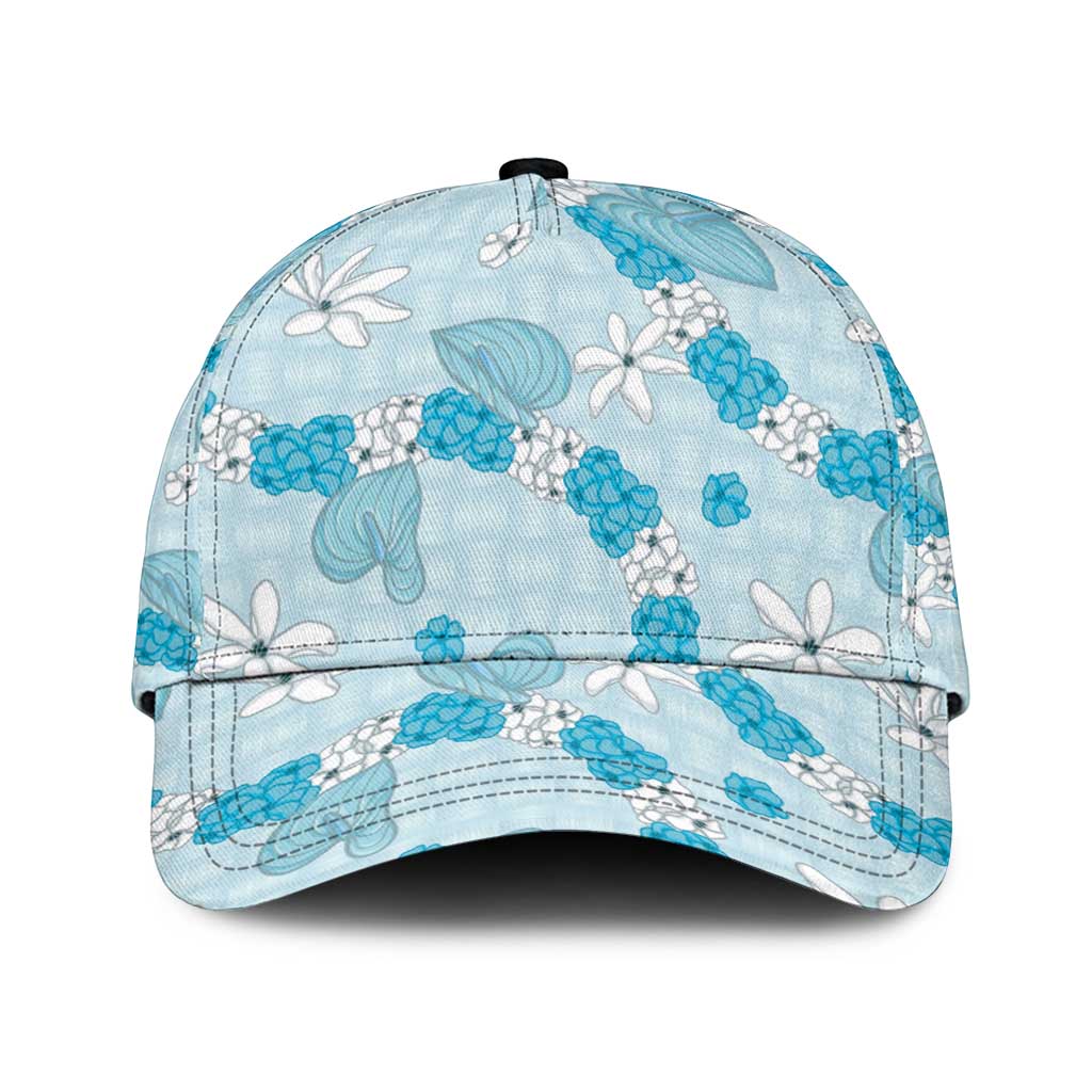 Hawaii Anthurium Tiare Pikake Lei Classic Cap UliUli Lauhala Art Pattern LT01 Universal Fit Blue - Polynesian Pride