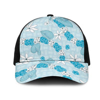 Hawaii Anthurium Tiare Pikake Lei Mesh Trucker Cap UliUli Lauhala Art Pattern LT01 One Size Black Blue - Polynesian Pride