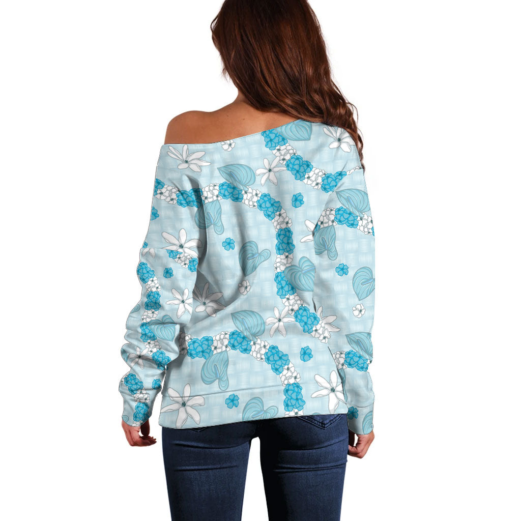 Hawaii Anthurium Tiare Pikake Lei Off Shoulder Sweater UliUli Lauhala Art Pattern LT01 - Polynesian Pride