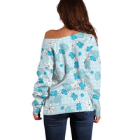 Hawaii Anthurium Tiare Pikake Lei Off Shoulder Sweater UliUli Lauhala Art Pattern LT01 - Polynesian Pride