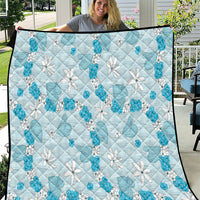 Hawaii Anthurium Tiare Pikake Lei Quilt UliUli Lauhala Art Pattern LT01 Blue - Polynesian Pride