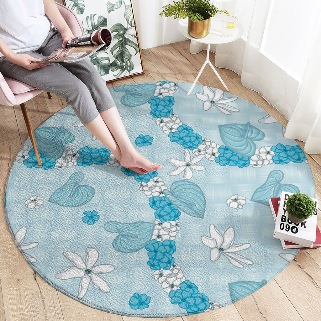 Hawaii Anthurium Tiare Pikake Lei Round Carpet UliUli Lauhala Art Pattern LT01 - Polynesian Pride