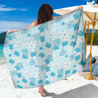 Hawaii Anthurium Tiare Pikake Lei Sarong UliUli Lauhala Art Pattern LT01 One Size 44 x 66 inches Blue - Polynesian Pride