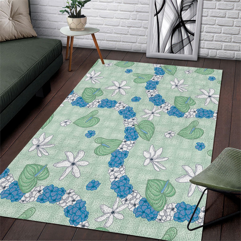 Hawaii Anthurium Tiare Pikake Lei Area Rug Omaomao Lauhala Art Pattern LT01 Green - Polynesian Pride