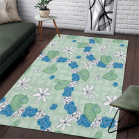 Hawaii Anthurium Tiare Pikake Lei Area Rug Omaomao Lauhala Art Pattern LT01 Green - Polynesian Pride