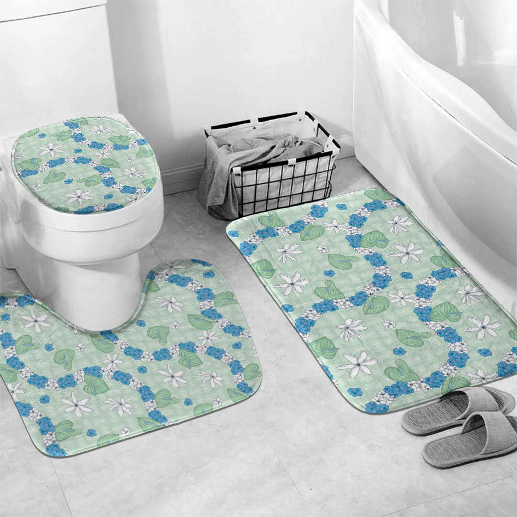 Hawaii Anthurium Tiare Pikake Lei Bathroom Set Omaomao Lauhala Art Pattern LT01 Mat Set Only (3 pcs) One Size Green - Polynesian Pride