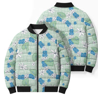 Hawaii Anthurium Tiare Pikake Lei Bomber Puffer Jacket Omaomao Lauhala Art Pattern LT01 - Polynesian Pride