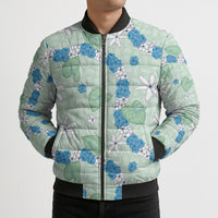 Hawaii Anthurium Tiare Pikake Lei Bomber Puffer Jacket Omaomao Lauhala Art Pattern LT01 - Polynesian Pride