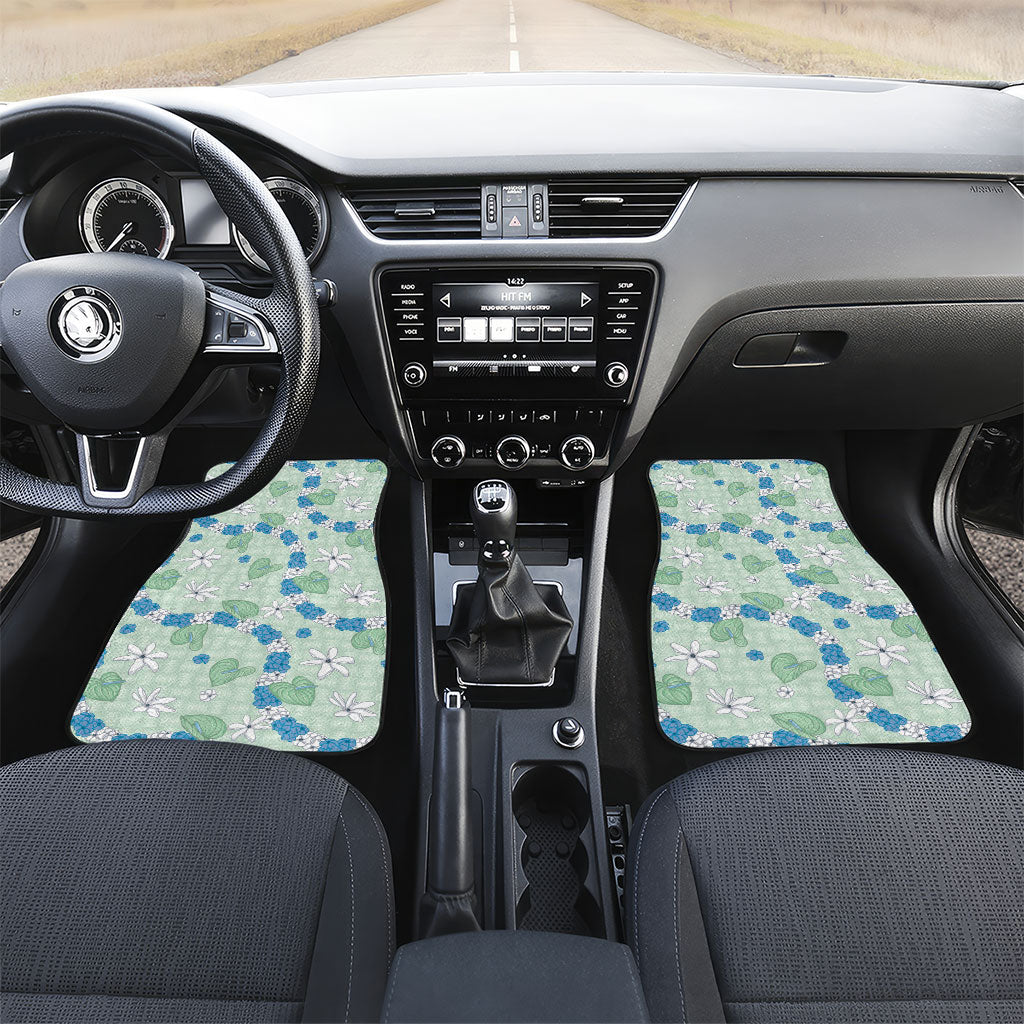 Hawaii Anthurium Tiare Pikake Lei Car Mats Omaomao Lauhala Art Pattern LT01 Set 2pcs - Front Green - Polynesian Pride