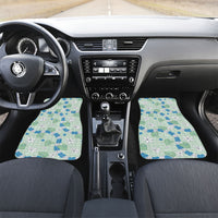 Hawaii Anthurium Tiare Pikake Lei Car Mats Omaomao Lauhala Art Pattern LT01 Set 2pcs - Front Green - Polynesian Pride