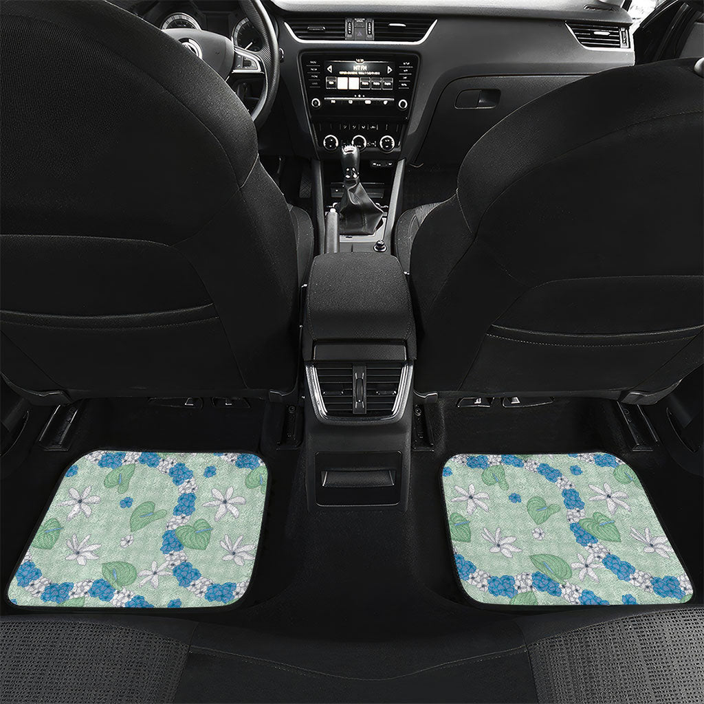 Hawaii Anthurium Tiare Pikake Lei Car Mats Omaomao Lauhala Art Pattern LT01 Set 2pcs - Back Green - Polynesian Pride