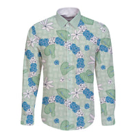 Hawaii Anthurium Tiare Pikake Lei Long Sleeve Button Shirt Omaomao Lauhala Art Pattern LT01 Unisex Green - Polynesian Pride