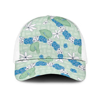 Hawaii Anthurium Tiare Pikake Lei Mesh Trucker Cap Omaomao Lauhala Art Pattern LT01 One Size White Green - Polynesian Pride
