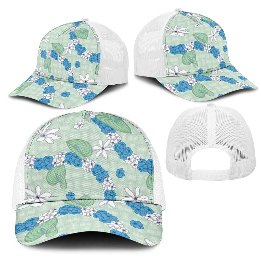 Hawaii Anthurium Tiare Pikake Lei Mesh Trucker Cap Omaomao Lauhala Art Pattern LT01 - Polynesian Pride
