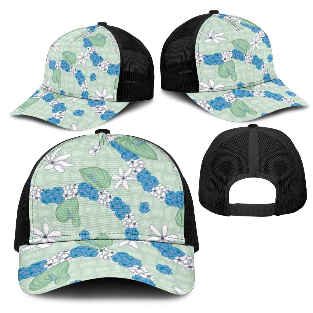 Hawaii Anthurium Tiare Pikake Lei Mesh Trucker Cap Omaomao Lauhala Art Pattern LT01 - Polynesian Pride