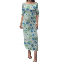 Hawaii Anthurium Tiare Pikake Lei Puletasi Omaomao Lauhala Art Pattern LT01 Long Dress Green - Polynesian Pride