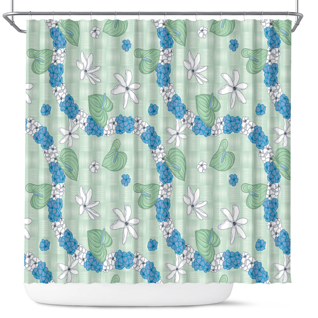 Hawaii Anthurium Tiare Pikake Lei Shower Curtain Omaomao Lauhala Art Pattern LT01 Green - Polynesian Pride