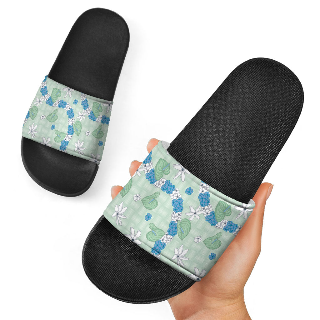 Hawaii Anthurium Tiare Pikake Lei Slide Sandals Omaomao Lauhala Art Pattern LT01 - Polynesian Pride