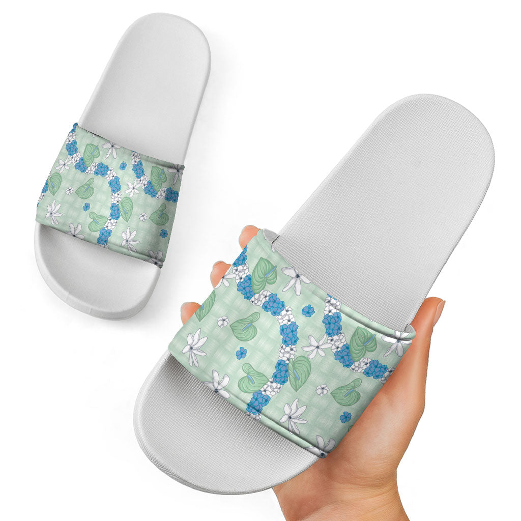 Hawaii Anthurium Tiare Pikake Lei Slide Sandals Omaomao Lauhala Art Pattern LT01 - Polynesian Pride