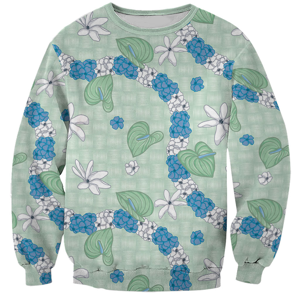 Hawaii Anthurium Tiare Pikake Lei Sweatshirt Omaomao Lauhala Art Pattern LT01 Unisex Green - Polynesian Pride