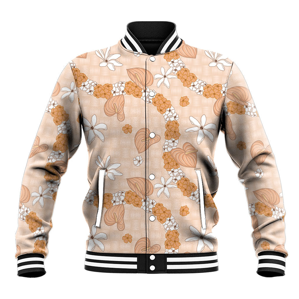 Hawaii Anthurium Tiare Pikake Lei Baseball Jacket Alani Lauhala Art Pattern LT01 Unisex Orange - Polynesian Pride