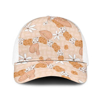 Hawaii Anthurium Tiare Pikake Lei Baseball Net Cap Alani Lauhala Art Pattern LT01 One Size White Orange - Polynesian Pride
