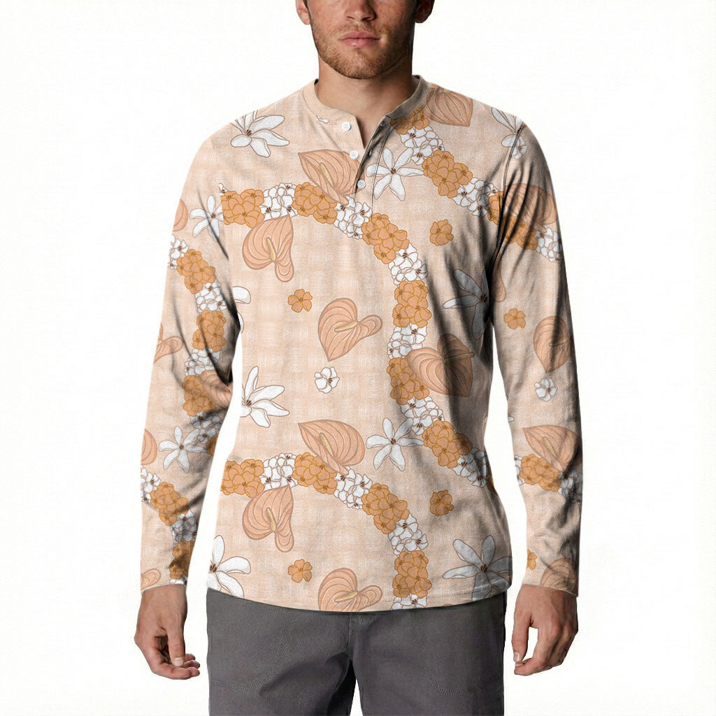 Hawaii Anthurium Tiare Pikake Lei Button Sweatshirt Alani Lauhala Art Pattern LT01 - Polynesian Pride