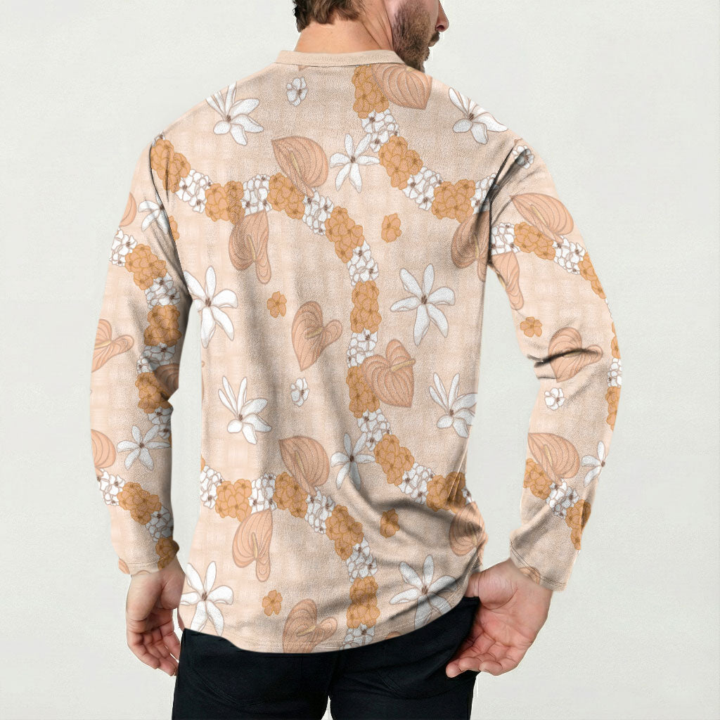 Hawaii Anthurium Tiare Pikake Lei Button Sweatshirt Alani Lauhala Art Pattern LT01 - Polynesian Pride