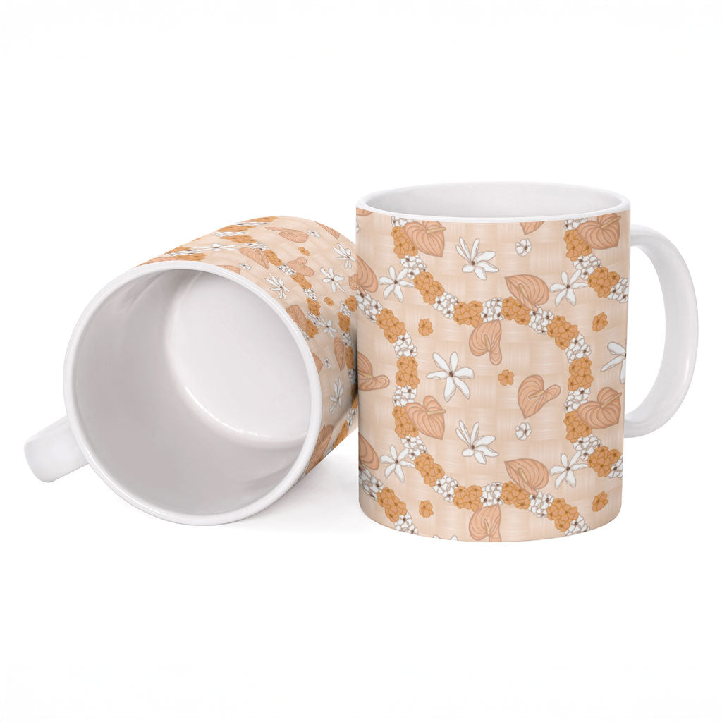 Hawaii Anthurium Tiare Pikake Lei Ceramic Mug Alani Lauhala Art Pattern LT01 - Polynesian Pride