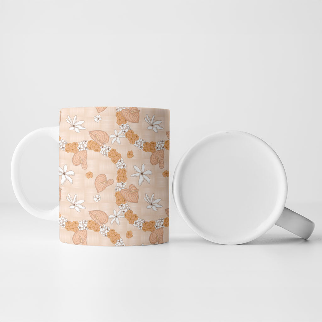 Hawaii Anthurium Tiare Pikake Lei Ceramic Mug Alani Lauhala Art Pattern LT01 - Polynesian Pride