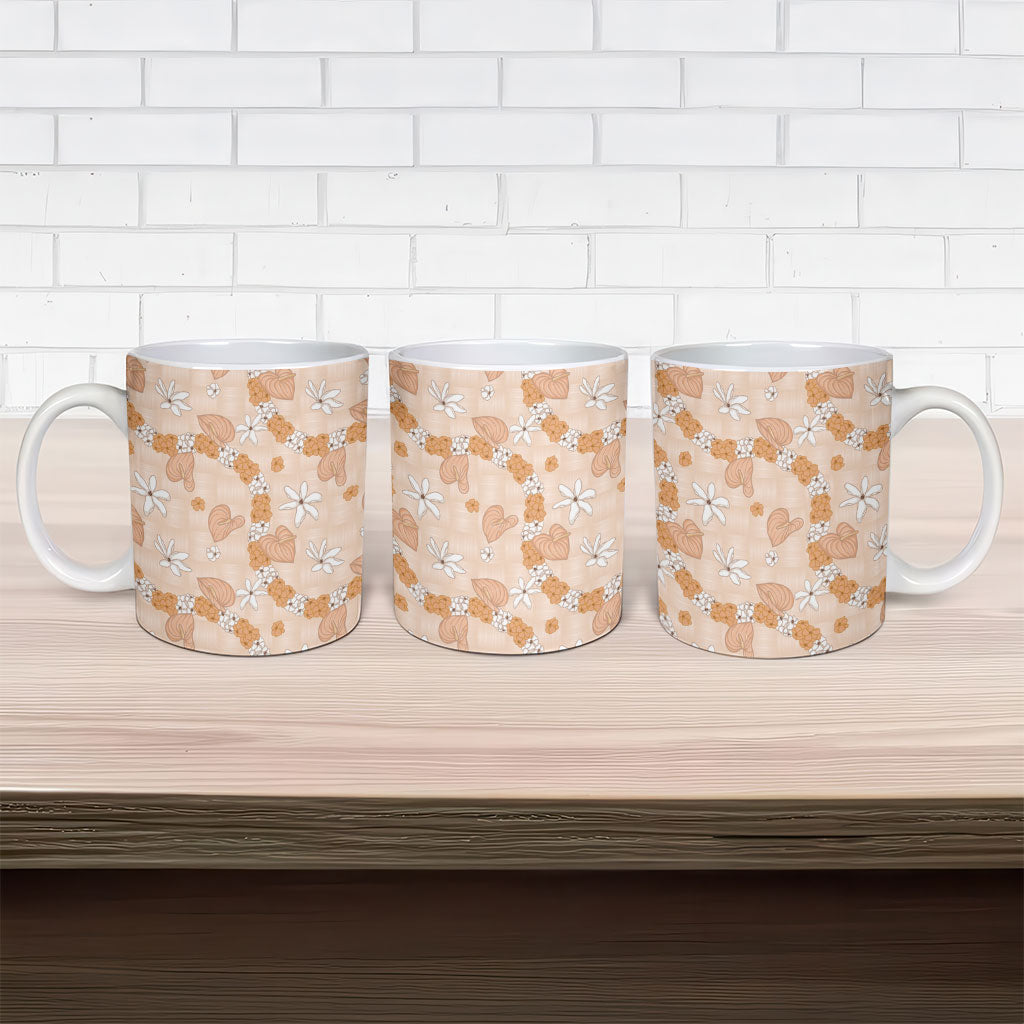 Hawaii Anthurium Tiare Pikake Lei Ceramic Mug Alani Lauhala Art Pattern LT01 - Polynesian Pride