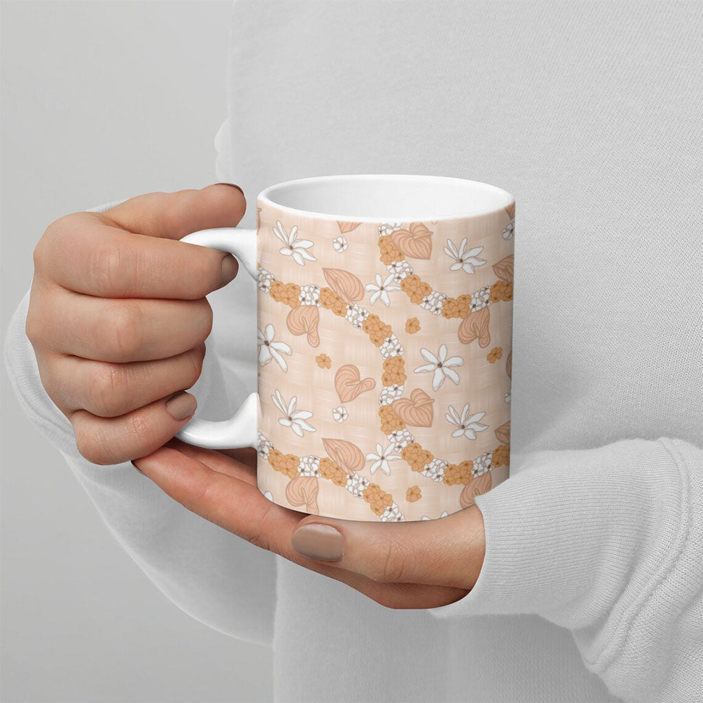 Hawaii Anthurium Tiare Pikake Lei Ceramic Mug Alani Lauhala Art Pattern LT01 - Polynesian Pride