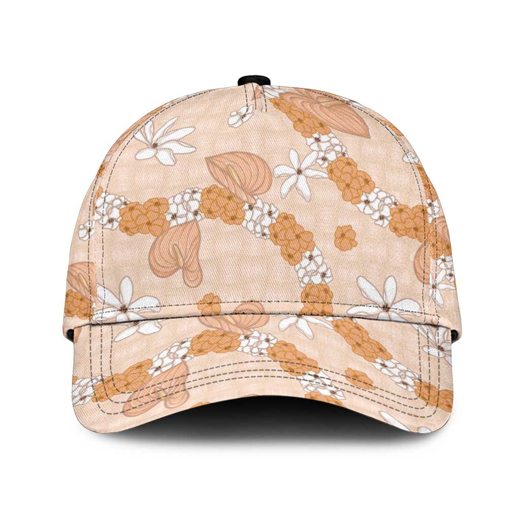Hawaii Anthurium Tiare Pikake Lei Classic Cap Alani Lauhala Art Pattern LT01 Universal Fit Orange - Polynesian Pride