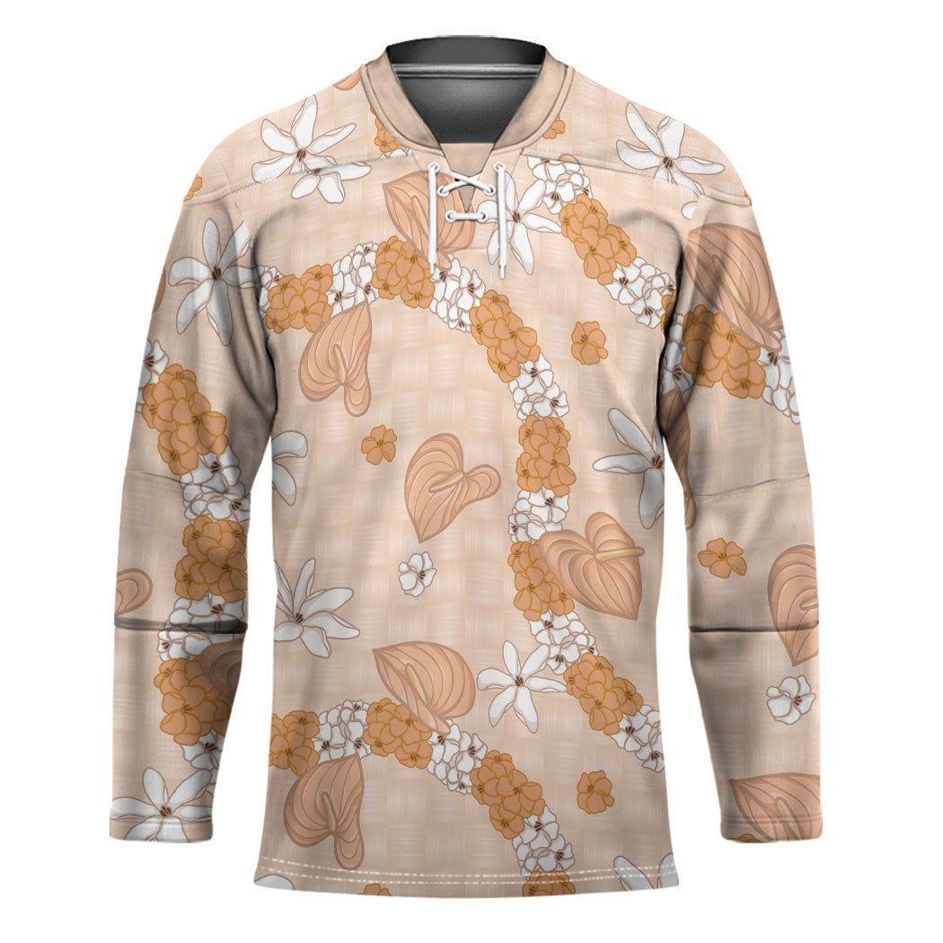 Hawaii Anthurium Tiare Pikake Lei Hockey Jersey Alani Lauhala Art Pattern LT01 Unisex Orange - Polynesian Pride