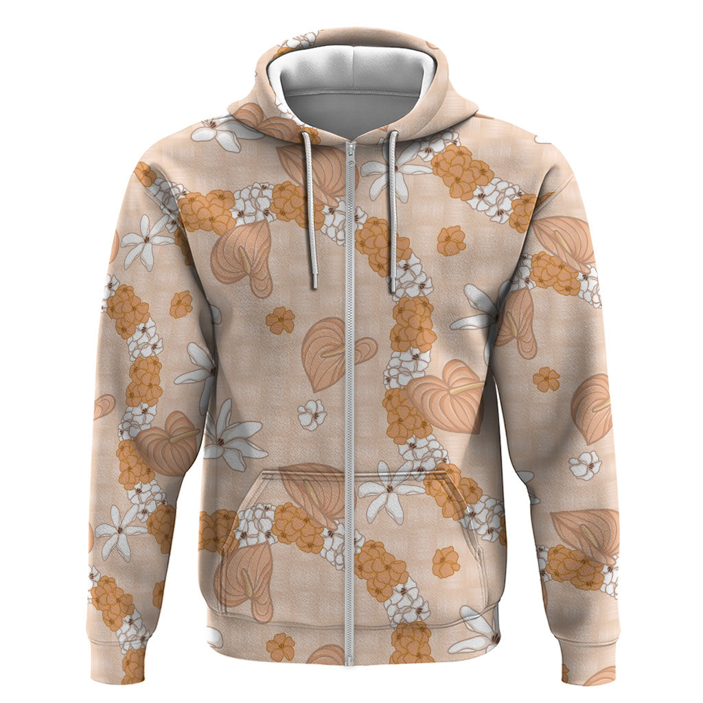 Hawaii Anthurium Tiare Pikake Lei Hoodie Alani Lauhala Art Pattern LT01 Zip Hoodie Orange - Polynesian Pride