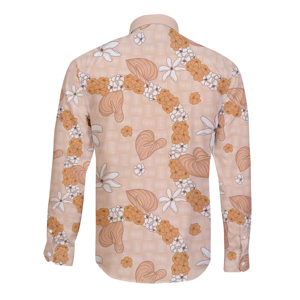 Hawaii Anthurium Tiare Pikake Lei Long Sleeve Button Shirt Alani Lauhala Art Pattern LT01 - Polynesian Pride