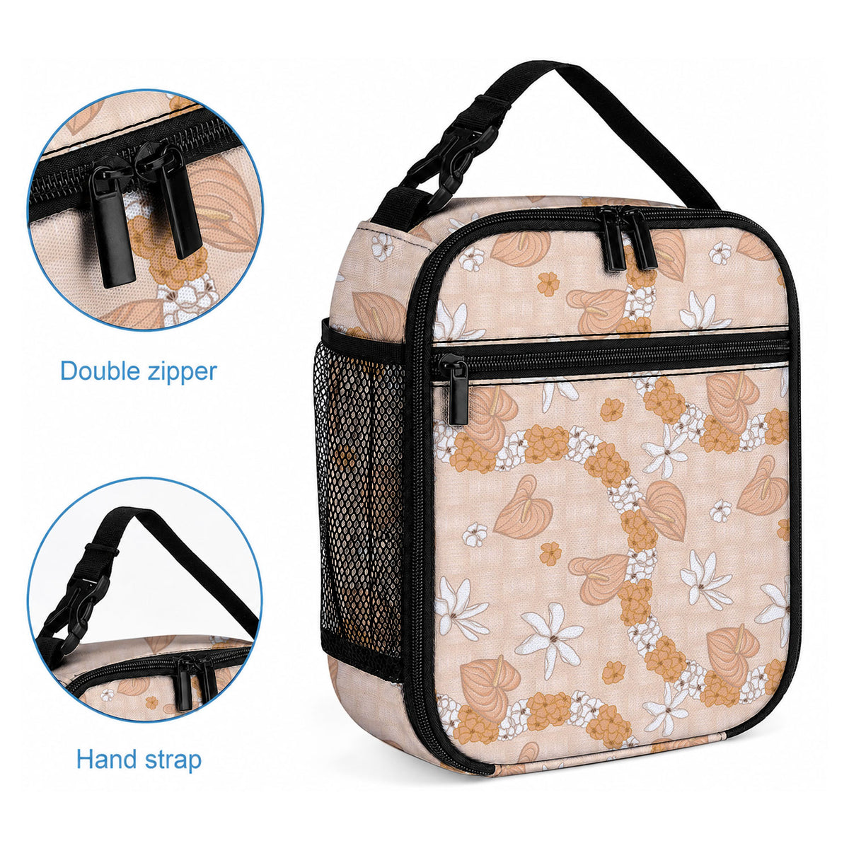 Hawaii Anthurium Tiare Pikake Lei Lunch Bag Alani Lauhala Art Pattern LT01 - Polynesian Pride