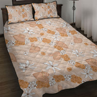 Hawaii Anthurium Tiare Pikake Lei Quilt Bed Set Alani Lauhala Art Pattern LT01 Orange - Polynesian Pride