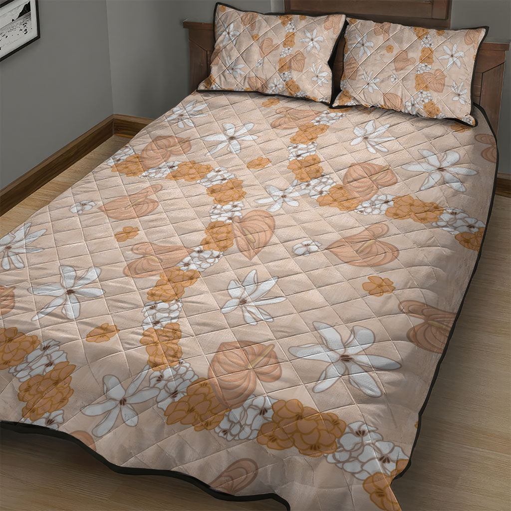 Hawaii Anthurium Tiare Pikake Lei Quilt Bed Set Alani Lauhala Art Pattern LT01 - Polynesian Pride