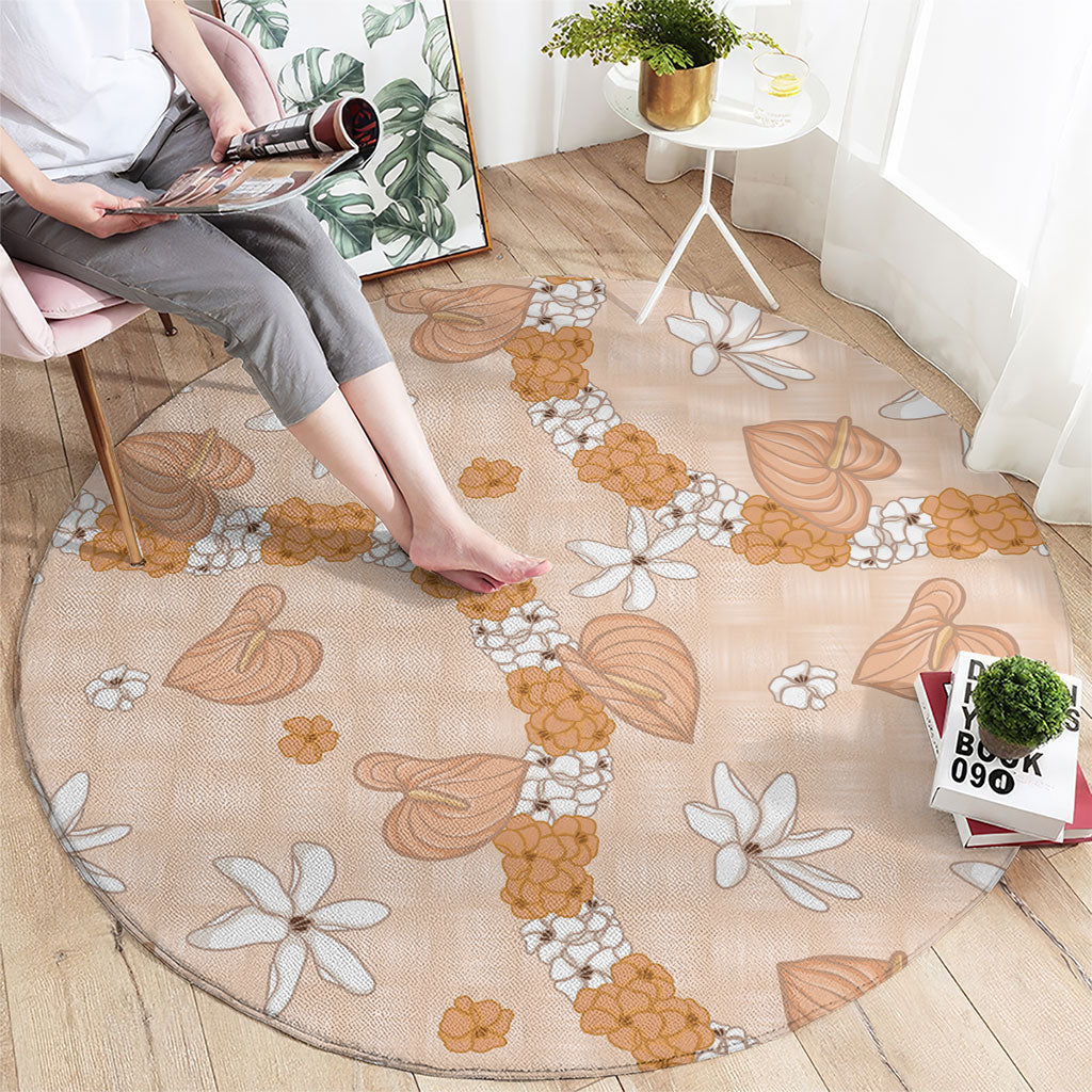 Hawaii Anthurium Tiare Pikake Lei Round Carpet Alani Lauhala Art Pattern LT01 - Polynesian Pride