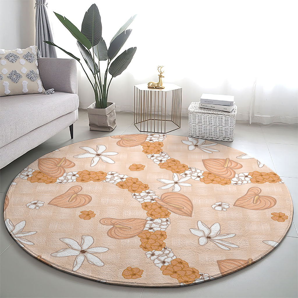 Hawaii Anthurium Tiare Pikake Lei Round Carpet Alani Lauhala Art Pattern LT01 - Polynesian Pride