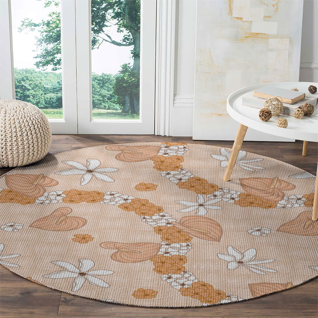 Hawaii Anthurium Tiare Pikake Lei Round Carpet Alani Lauhala Art Pattern LT01 - Polynesian Pride
