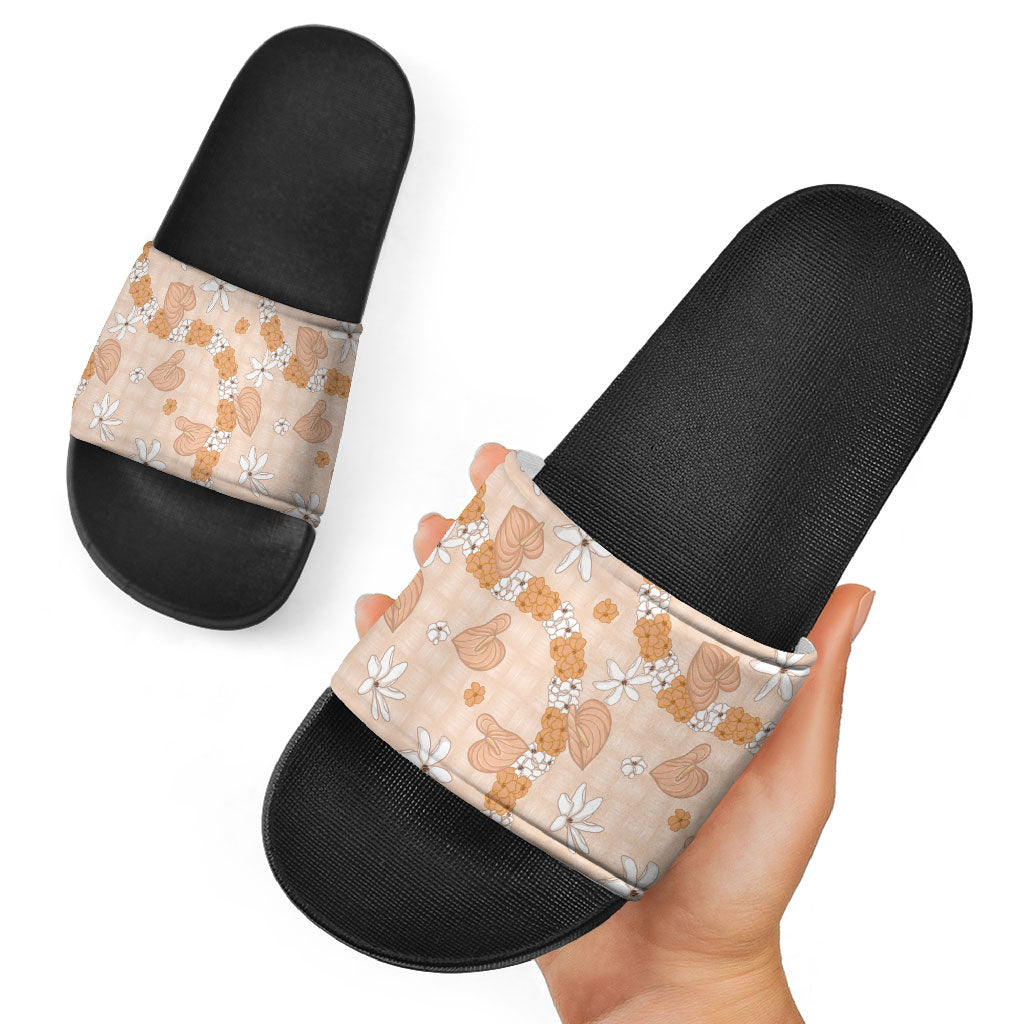 Hawaii Anthurium Tiare Pikake Lei Slide Sandals Alani Lauhala Art Pattern LT01 - Polynesian Pride