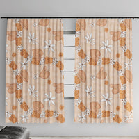 Hawaii Anthurium Tiare Pikake Lei Window Curtain Alani Lauhala Art Pattern LT01 With Hooks Orange - Polynesian Pride
