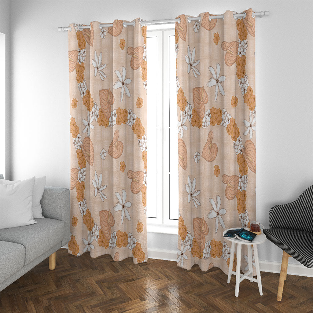 Hawaii Anthurium Tiare Pikake Lei Window Curtain Alani Lauhala Art Pattern LT01 With Grommets Orange - Polynesian Pride