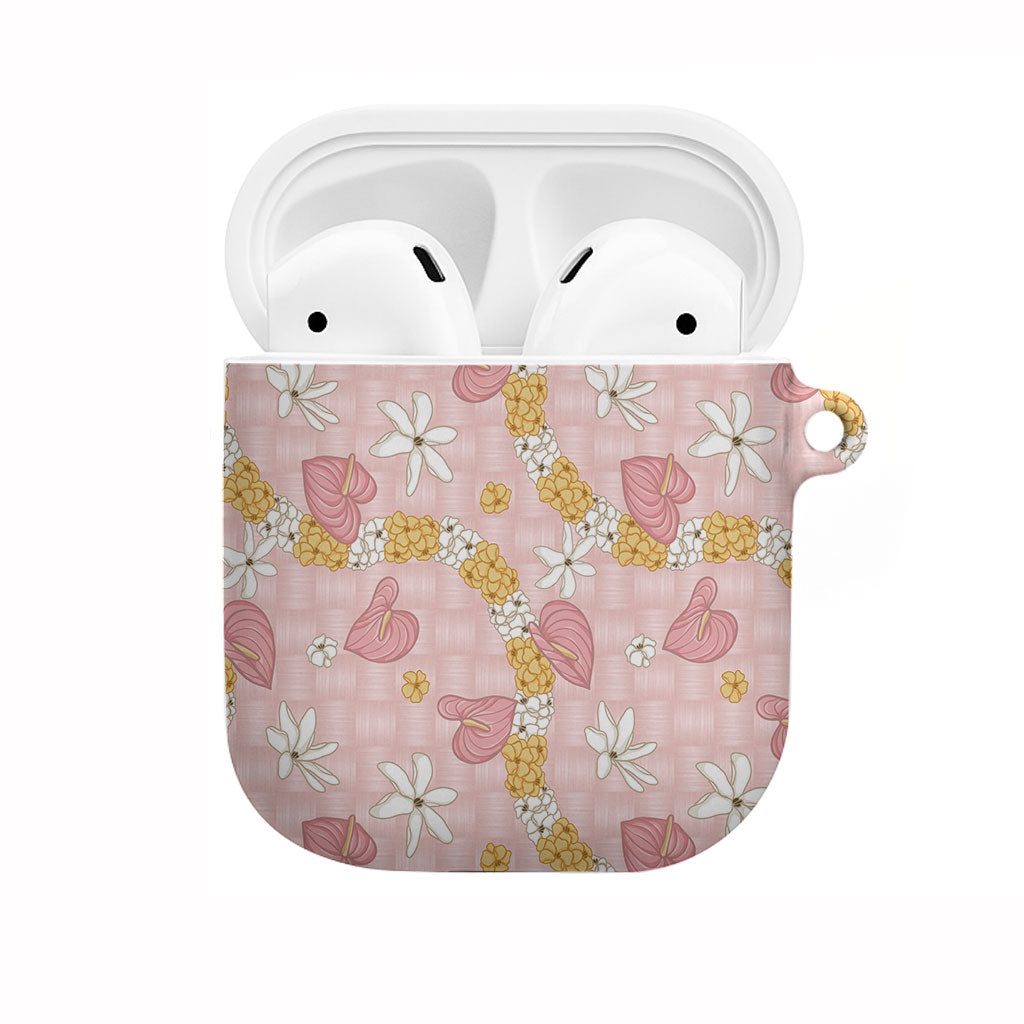 Hawaii Anthurium Tiare Pikake Lei AirPods Case Akala Lauhala Art Pattern LT01 Pink - Polynesian Pride