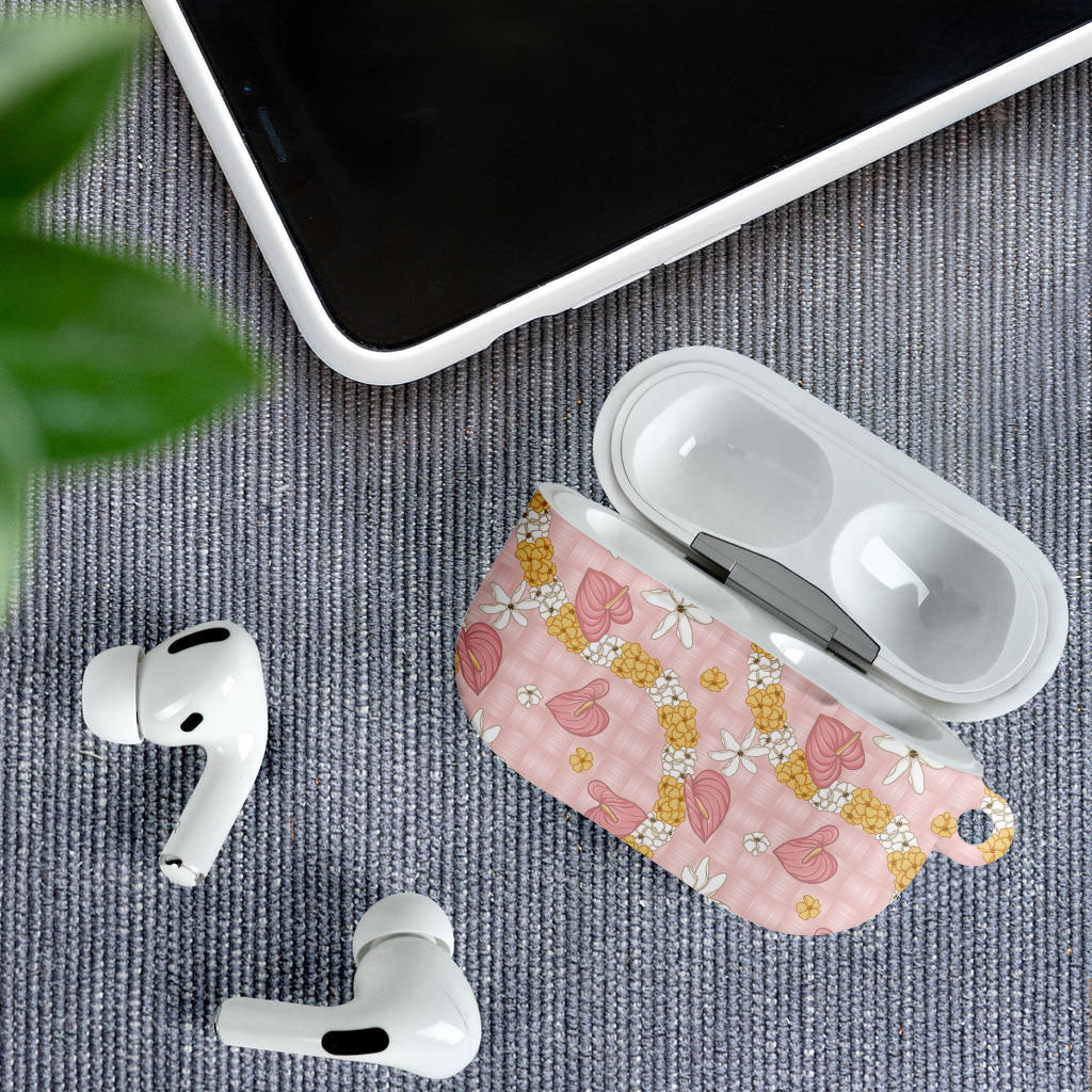 Hawaii Anthurium Tiare Pikake Lei AirPods Case Akala Lauhala Art Pattern LT01 - Polynesian Pride