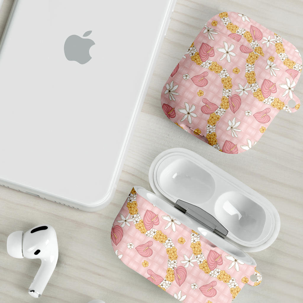 Hawaii Anthurium Tiare Pikake Lei AirPods Case Akala Lauhala Art Pattern LT01 - Polynesian Pride