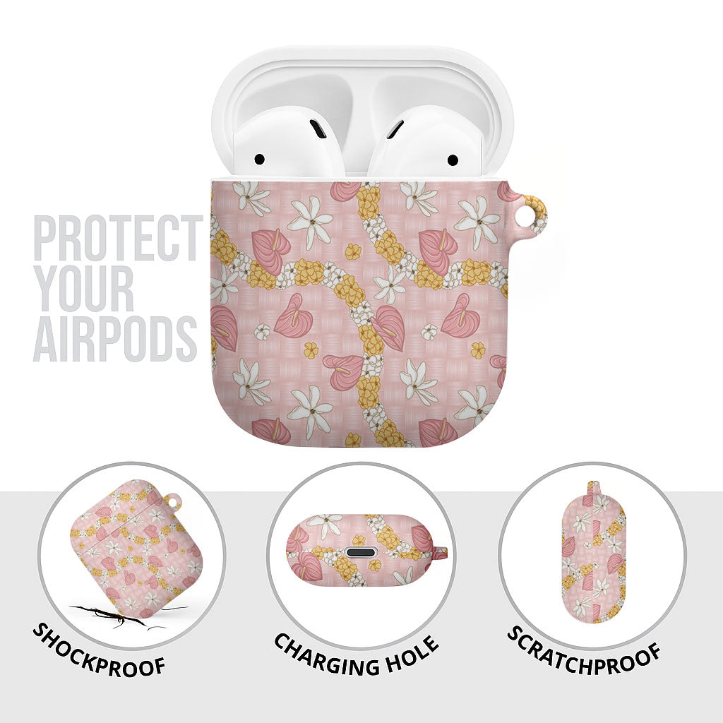 Hawaii Anthurium Tiare Pikake Lei AirPods Case Akala Lauhala Art Pattern LT01 - Polynesian Pride